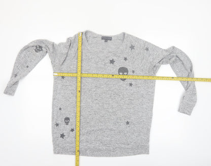 P.J. Salvage Women's Grey Skull Star Jersey Long Sleeve Top Size 10