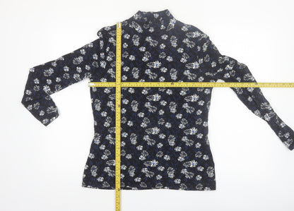 Marks and Spencer Women Black Floral Roll Neck Long Sleeve Jersey Top Size 16