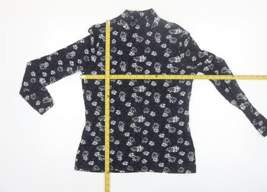 Marks and Spencer Women Black Floral Roll Neck Long Sleeve Jersey Top Size 16