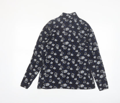 Marks and Spencer Women Black Floral Roll Neck Long Sleeve Jersey Top Size 16
