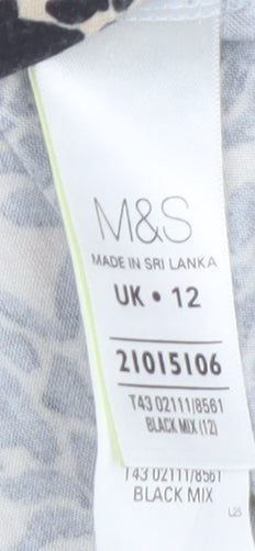 Marks and Spencer Women’s Black Animal Print Jersey Blouse UK 12