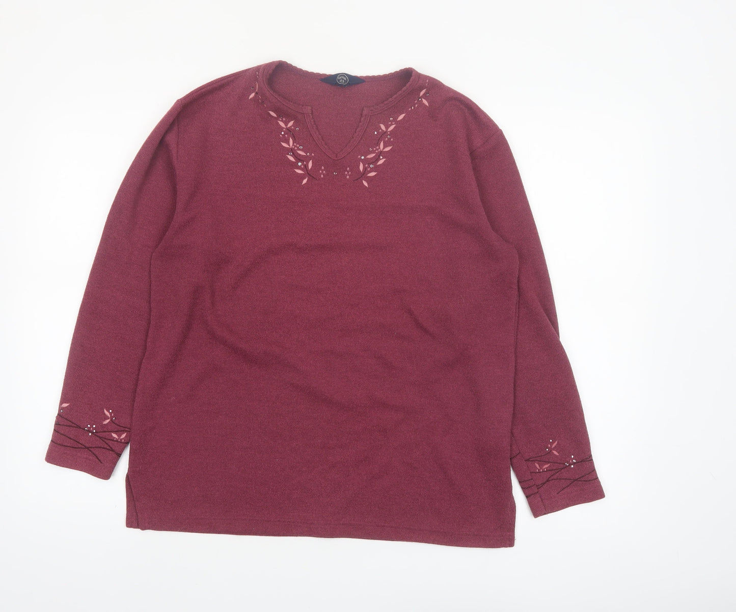 Debenhams Women Red Embroidered V-Neck Knit Jumper Size 10