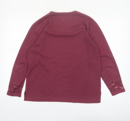 Debenhams Women Red Embroidered V-Neck Knit Jumper Size 10