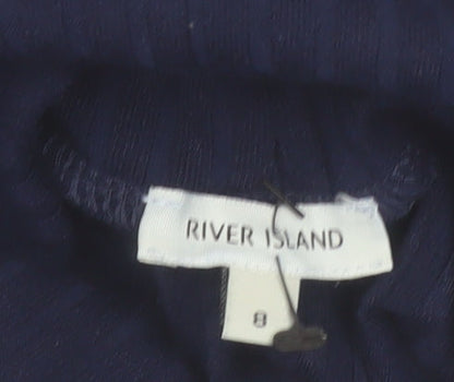 River Island Women's Blue Roll Neck Long Sleeve Slim Fit Top Size 8