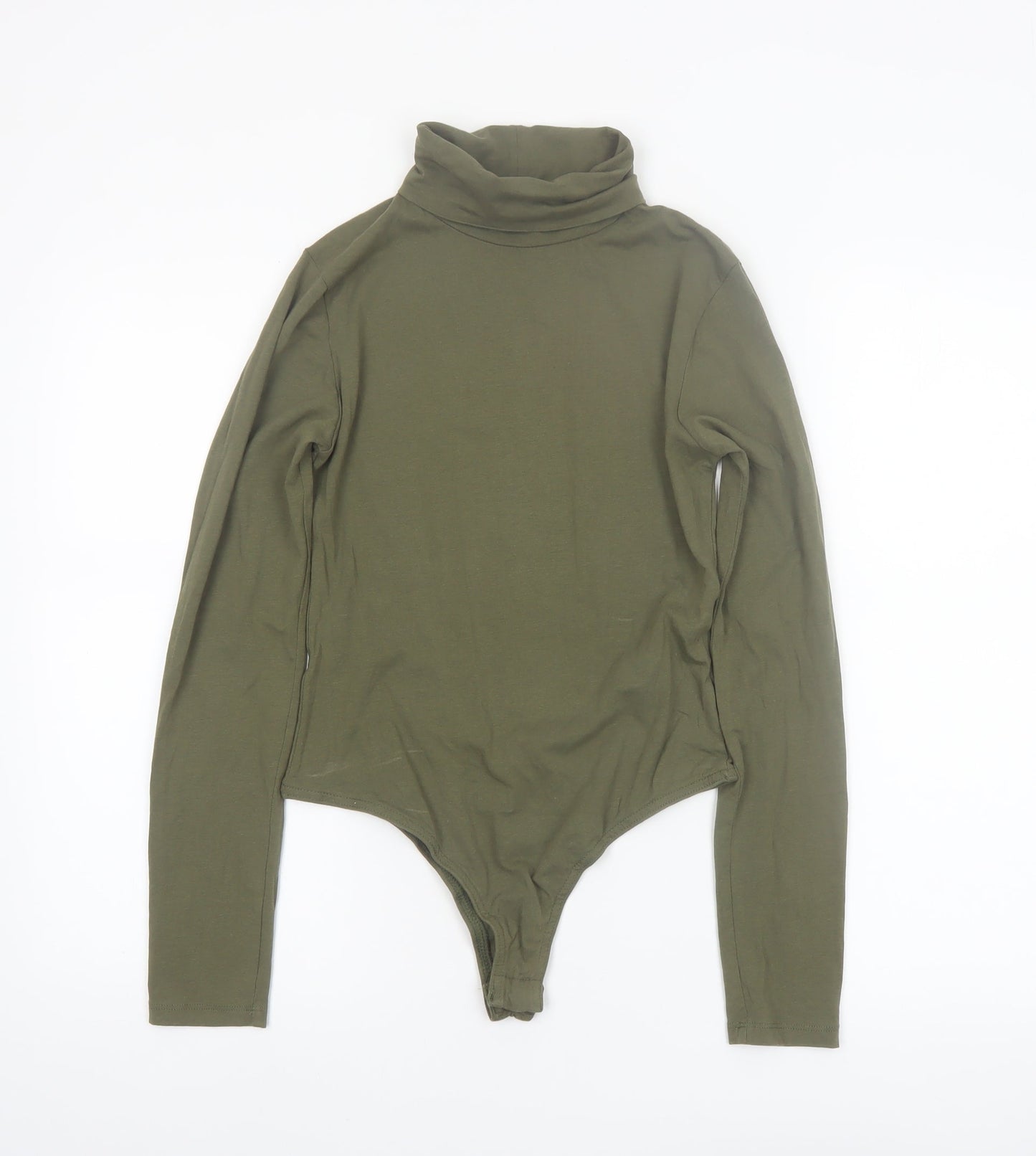 Boohoo Women Khaki Long Sleeve Bodysuit UK 10 Cotton Stretch