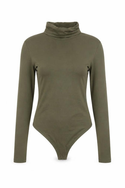 Boohoo Women Khaki Long Sleeve Bodysuit UK 10 Cotton Stretch