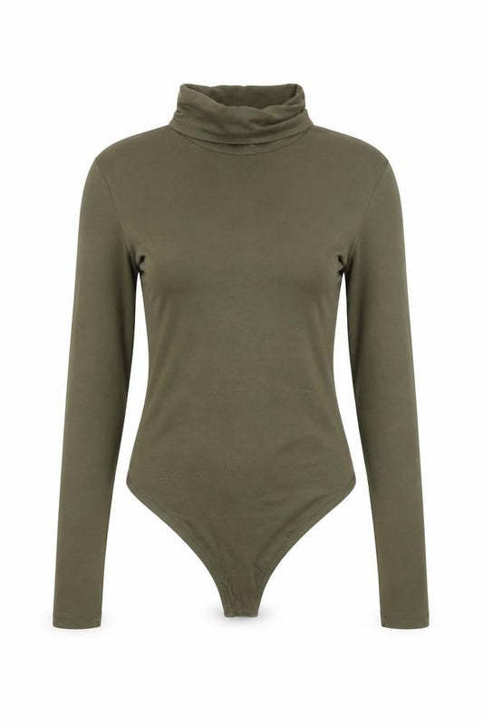 Boohoo Women Khaki Long Sleeve Bodysuit UK 10 Cotton Stretch