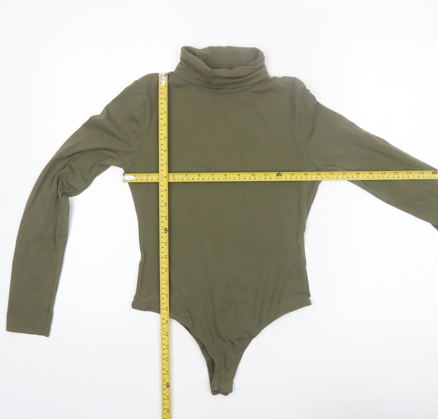 Boohoo Women Khaki Long Sleeve Bodysuit UK 10 Cotton Stretch