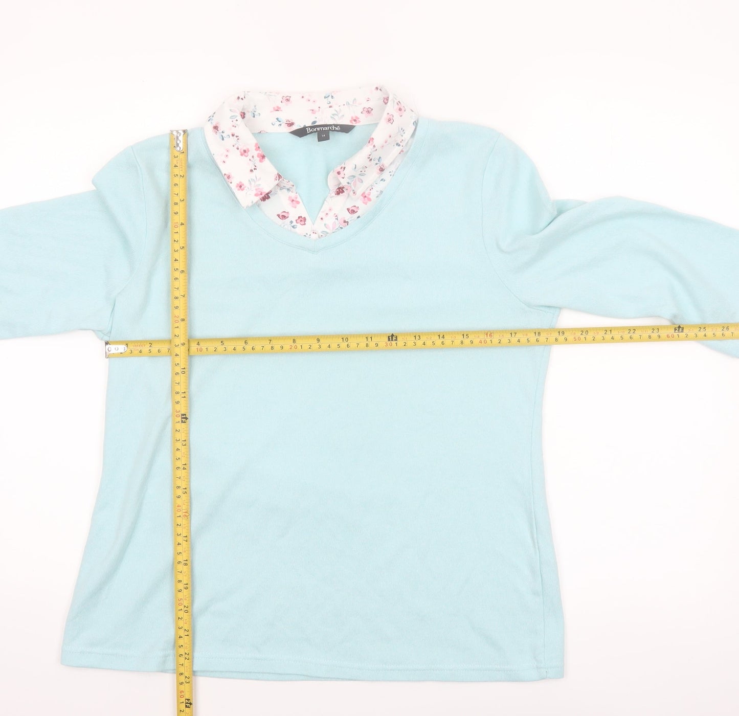 Bonmarché Women’s Blue 3/4 Sleeve V-Neck Blouse Size 14