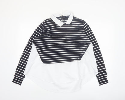 French Connection Women's Black Striped Collared Long Sleeve Blouse Size S