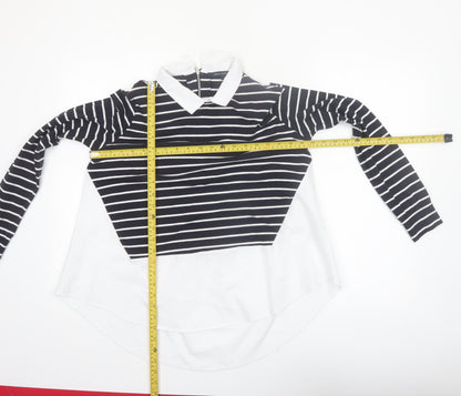 French Connection Women's Black Striped Collared Long Sleeve Blouse Size S