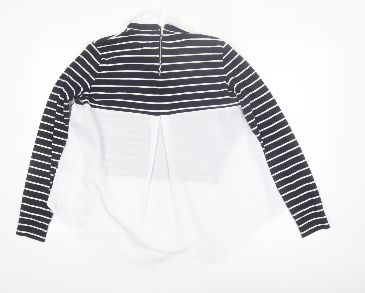 French Connection Women's Black Striped Collared Long Sleeve Blouse Size S