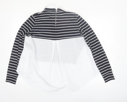 French Connection Women's Black Striped Collared Long Sleeve Blouse Size S