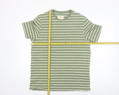 Folk Men’s Green White Striped Crew Neck Cotton T-Shirt Size L