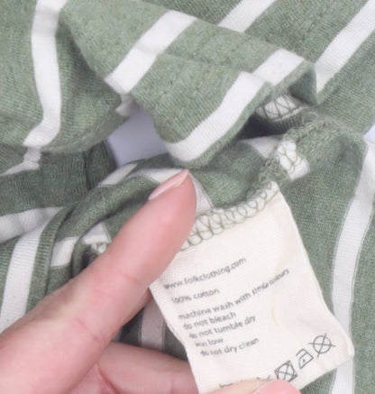 Folk Men’s Green White Striped Crew Neck Cotton T-Shirt Size L