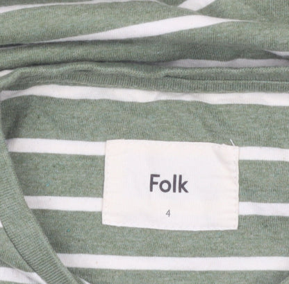 Folk Men’s Green White Striped Crew Neck Cotton T-Shirt Size L