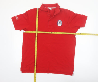 Team GB Men's Red Polo Shirt L Sport Collared Cotton Top