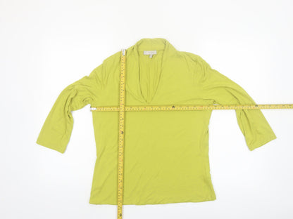 Hobbs Women's Green Viscose Tunic Blouse Size L V-Neck 3/4 Sleeve