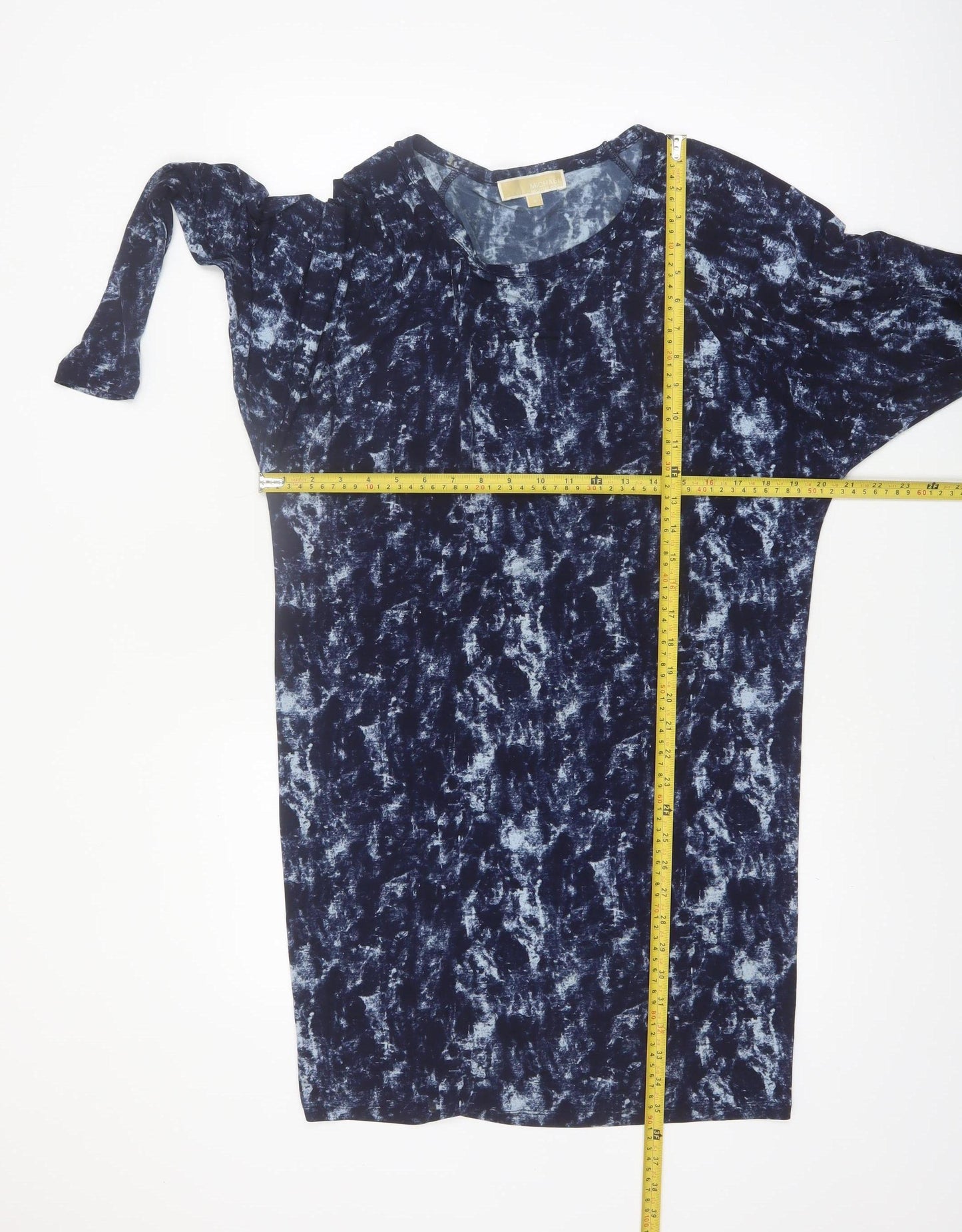 Michael Kors Women's Blue Abstract Long Sleeve Tunic Blouse Size S