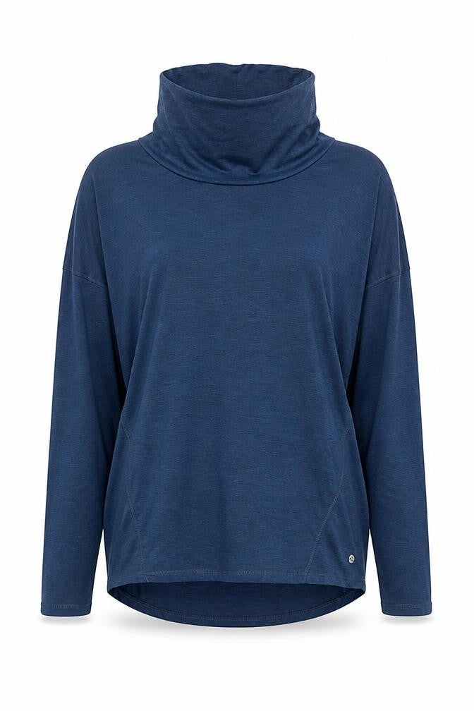 Apana Women Blue Long Sleeve High Neck Stretch Top Size M