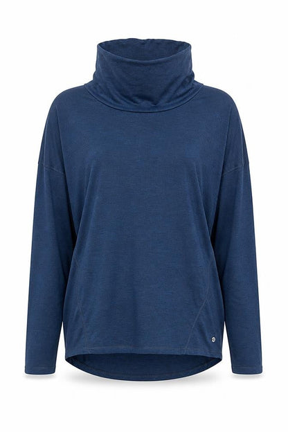 Apana Women Blue Long Sleeve High Neck Stretch Top Size M