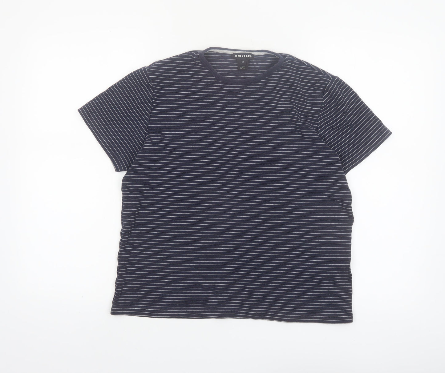 Whistles Women's Blue Striped Cotton T-Shirt XS Short Sleeve
