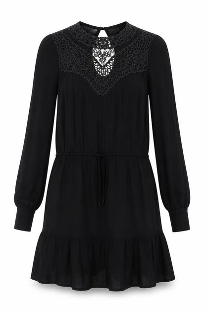 Warehouse Women’s Black Crochet Detail Long Sleeve Short Dress Size 6