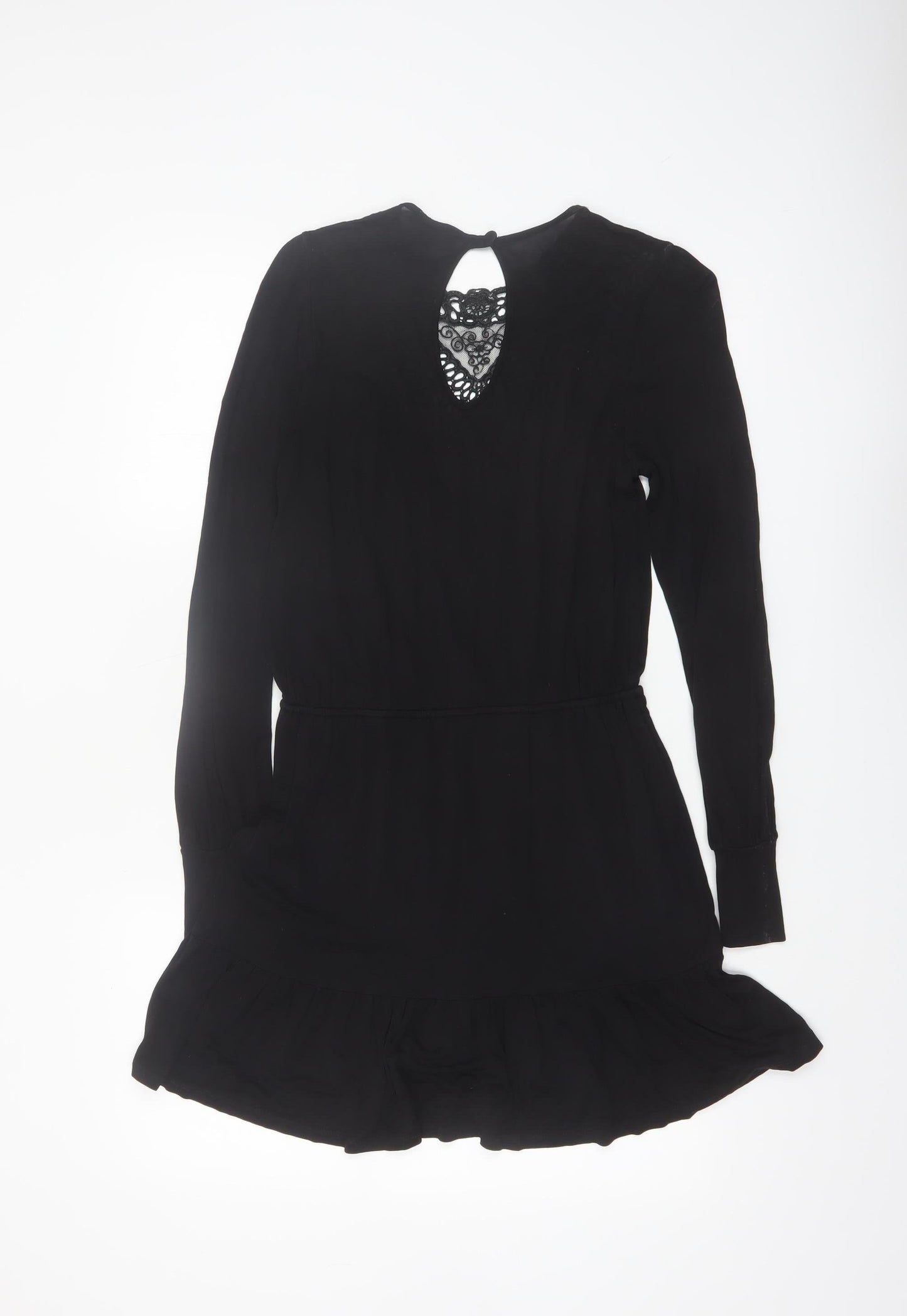 Warehouse Women’s Black Crochet Detail Long Sleeve Short Dress Size 6