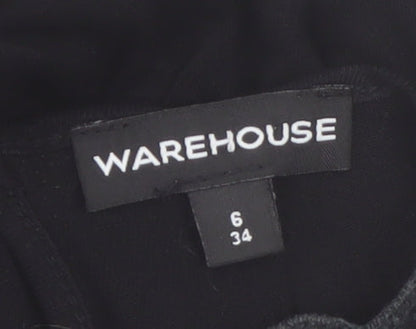 Warehouse Women’s Black Crochet Detail Long Sleeve Short Dress Size 6