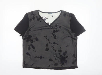 Debenhams Women’s Black Floral Chiffon V-Neck Blouse Size 16