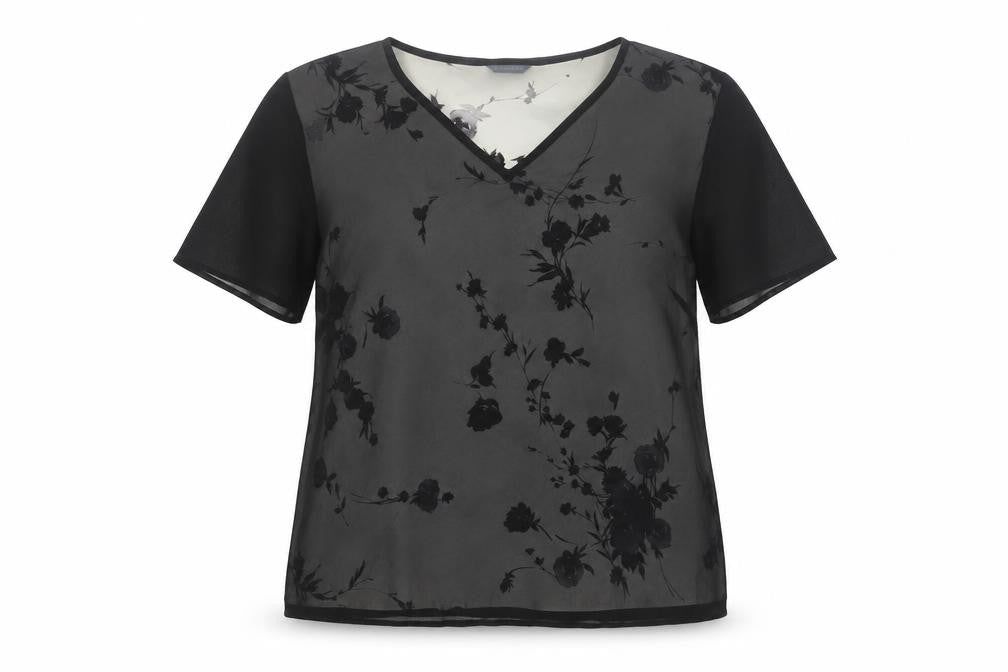 Debenhams Women’s Black Floral Chiffon V-Neck Blouse Size 16