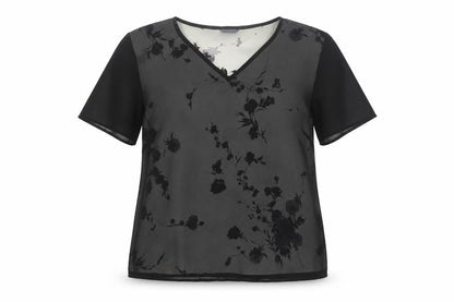Debenhams Women’s Black Floral Chiffon V-Neck Blouse Size 16