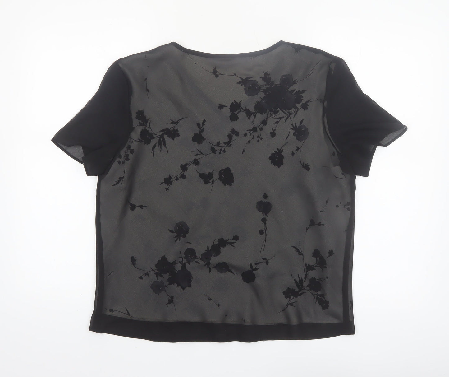 Debenhams Women’s Black Floral Chiffon V-Neck Blouse Size 16