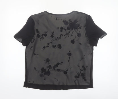 Debenhams Women’s Black Floral Chiffon V-Neck Blouse Size 16