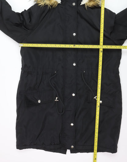 Studio Outerwear Women's Black Faux Fur Hooded Parka Coat Size 16