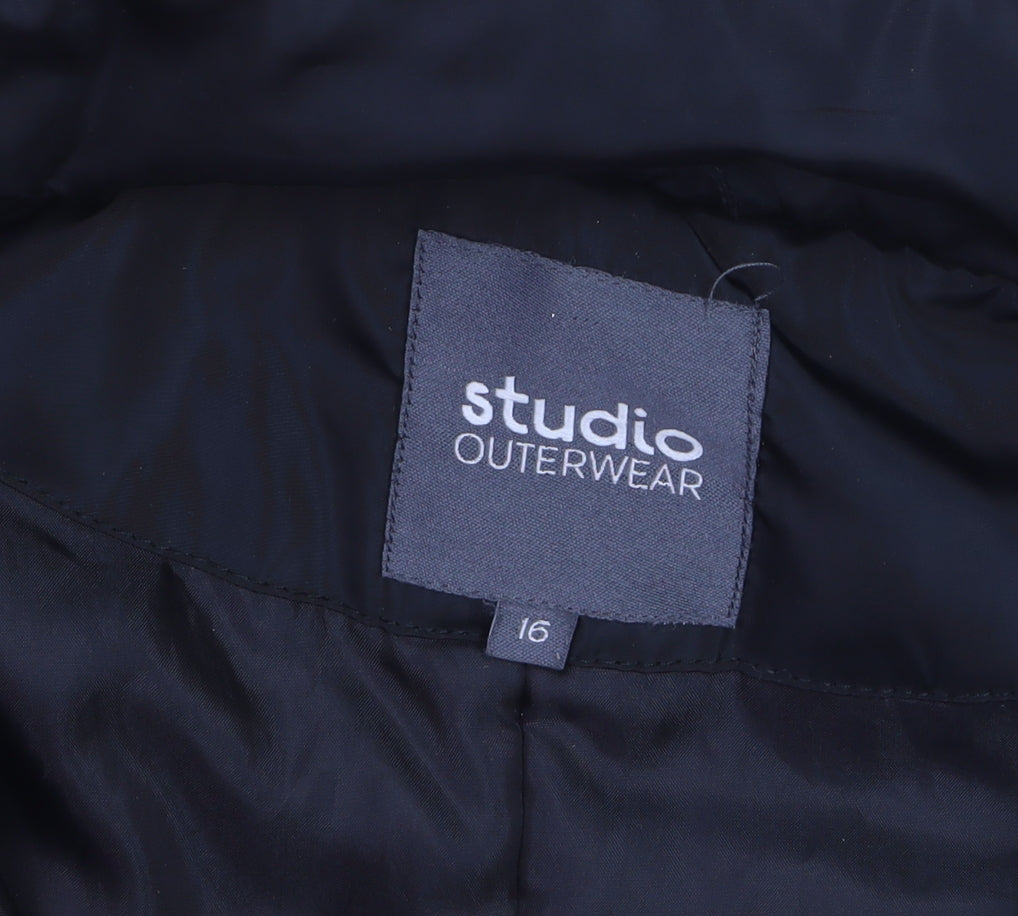 Studio Outerwear Women's Black Faux Fur Hooded Parka Coat Size 16