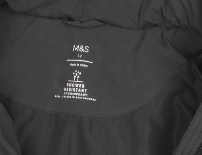 Marks and Spencer Women's Black Size 12 Long Hooded Puffer Coat