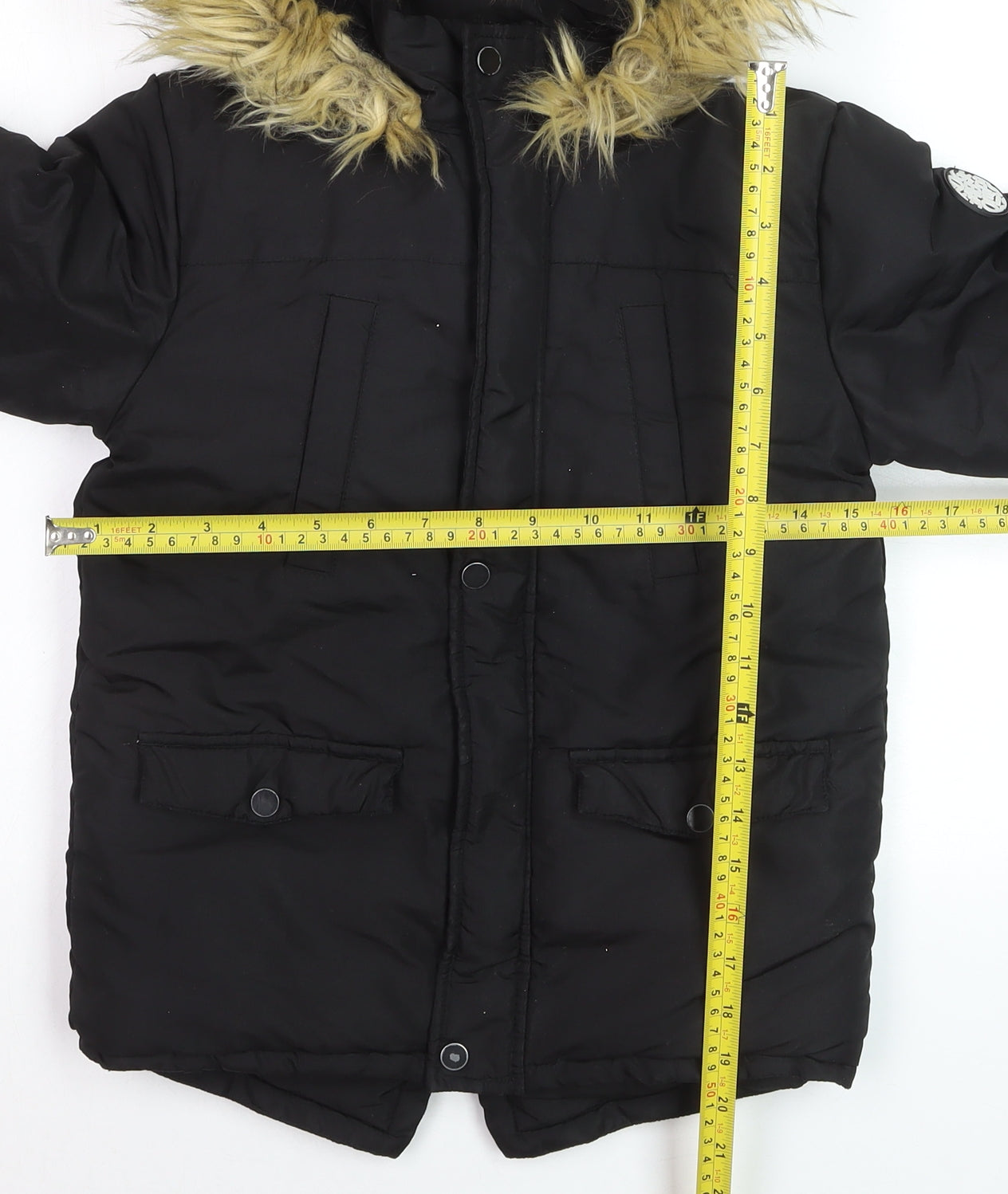 Fox & Bunny by Sinsay Boys Black Faux Fur Hooded Parka Coat 6-7 Years