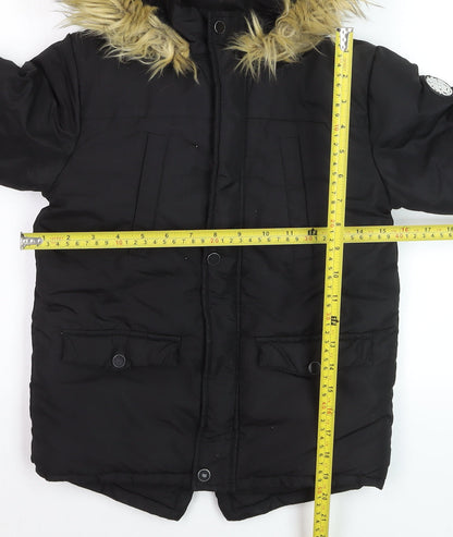 Fox & Bunny by Sinsay Boys Black Faux Fur Hooded Parka Coat 6-7 Years