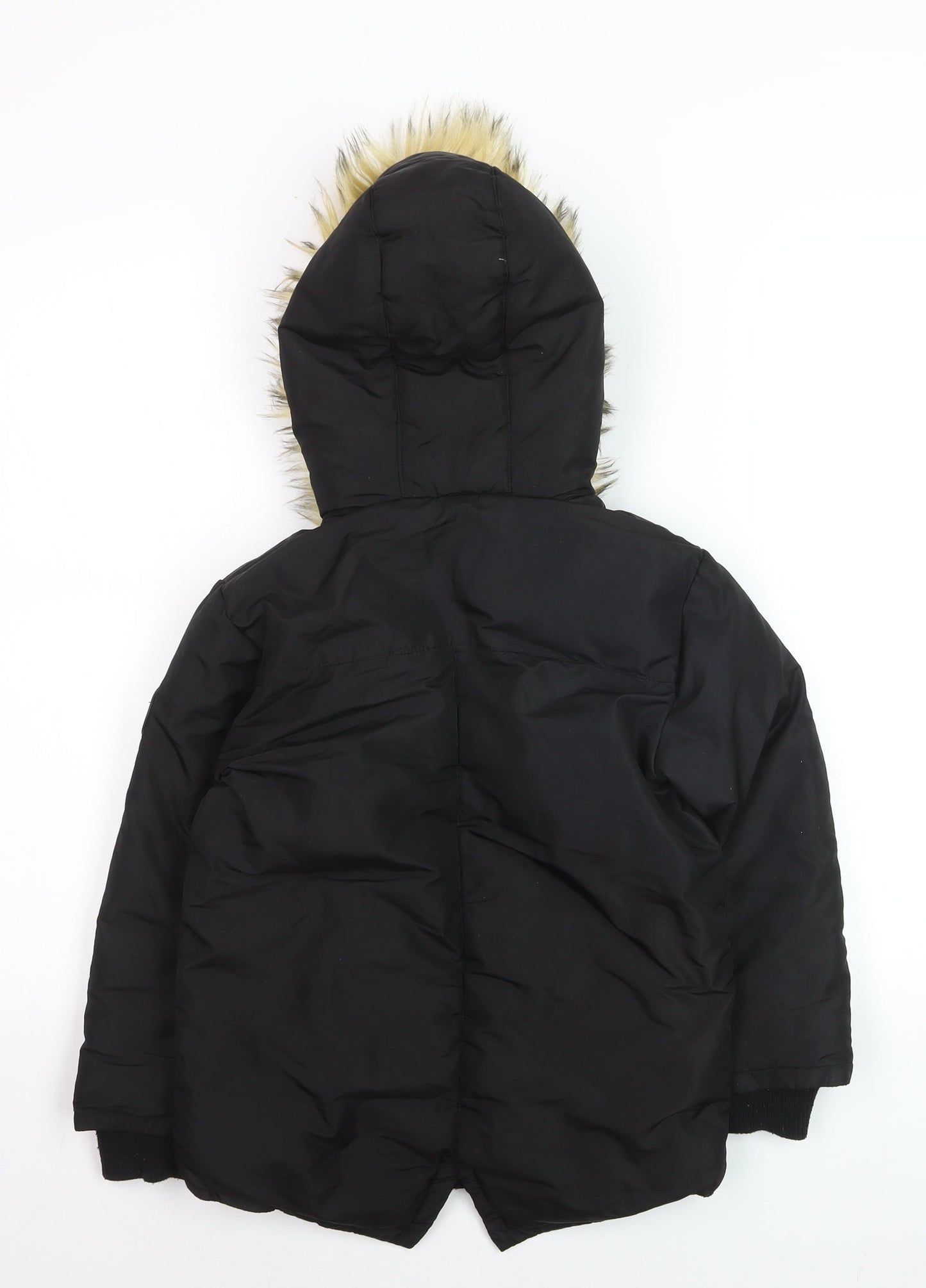 Fox & Bunny by Sinsay Boys Black Faux Fur Hooded Parka Coat 6-7 Years