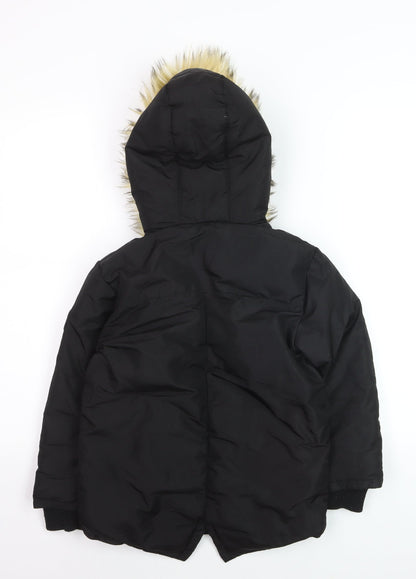 Fox & Bunny by Sinsay Boys Black Faux Fur Hooded Parka Coat 6-7 Years