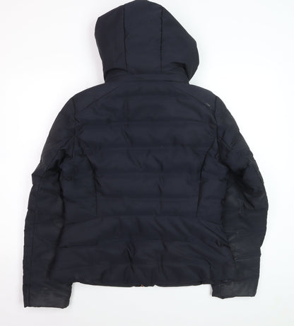 ZARA Women Black Puffer Jacket Hooded Lined Size 14