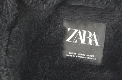 ZARA Women Black Puffer Jacket Hooded Lined Size 14