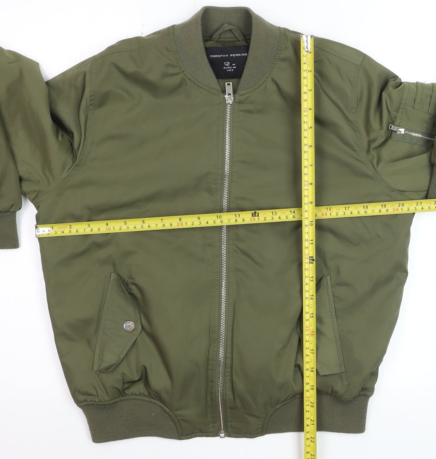 Dorothy Perkins Women Green Size 12 Bomber Jacket Casual Zip Front