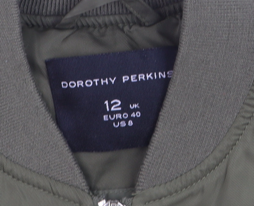 Dorothy Perkins Women Green Size 12 Bomber Jacket Casual Zip Front