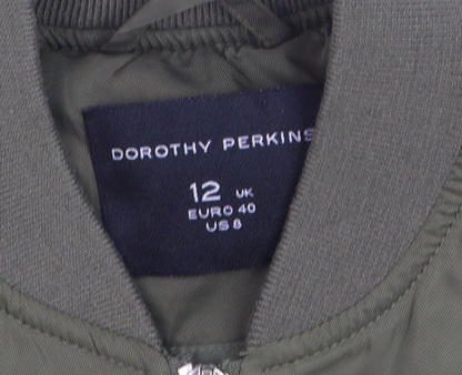 Dorothy Perkins Women Green Size 12 Bomber Jacket Casual Zip Front