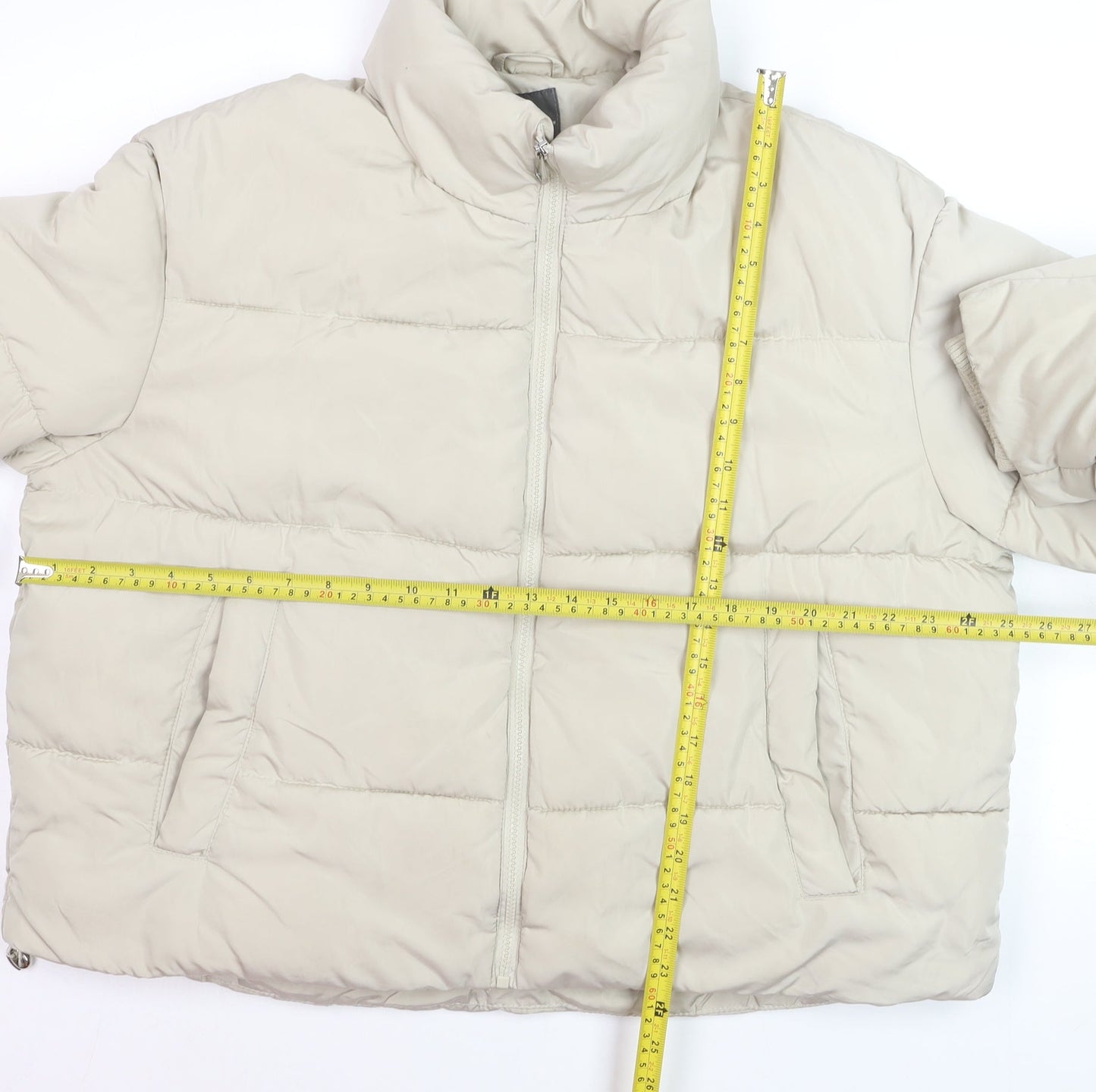 Primark Women's Beige XL Puffer Jacket Full Zip Winter Coat