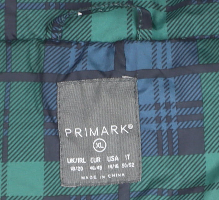Primark Women's Green Check Puffer Jacket XL Winter Casual