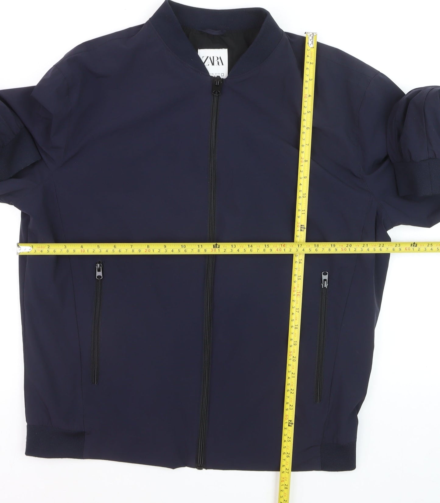 Zara Men Navy Blue Bomber Jacket XL Nylon Zip Pockets Casual