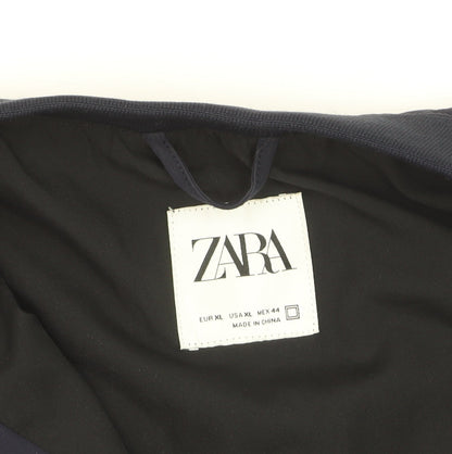 Zara Men Navy Blue Bomber Jacket XL Nylon Zip Pockets Casual